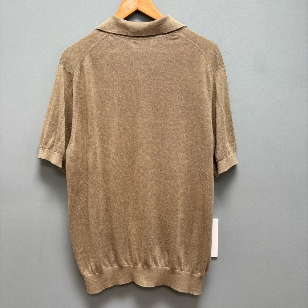 SOLD! Buck Mason Italian Slub Linen Knit Patch Pocket Polo Short Sleeves L - Picture 8 of 9